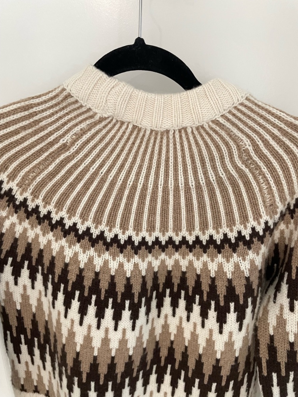 Everlane 100% Wool Fair Isle Crew Neck Sweater Bone/Brown Luxury Warm. ‎  10 - Picture 10 of 12